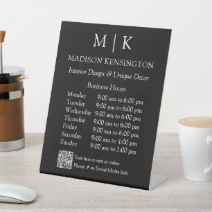 Monogram oder Add-Logo Geschäftszeiten QR-Code sch Sockelschild
