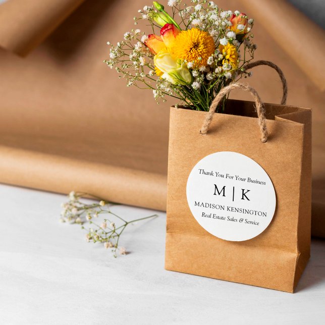 Monogram oder Add-Logo-Geschenk-Rundaufkleber Runder Aufkleber (Edit to Customize text, colors and more)