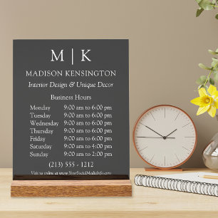 Monogram oder Add-Logos Geschäftszeiten Schwarz Acrylschild
