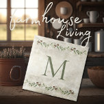 Monogram Olive & Branches Rustikal Personalisiert Fliese<br><div class="desc">Rustikale Olivenzweige mit Aquarellfarben vergrönern das Land. Personalisieren Sie Ihre Monografie mit Ihrer Familie. Mix & Match mit anderen Fliesen für Ihren perfekten Look. 100% Kundenzufriedenheit mit "Zazzle" jeden Tag.</div>