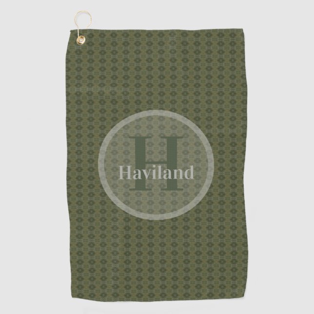 Monogram Olivenöl Golf Handtuch mit Name und Anfan (Vorderseite)