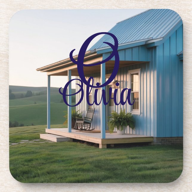 Monogram Olivia Blue House Untersetzer Set (Vorderseite)