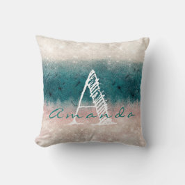 Monogram Ombre Name Elfenbeinbeige Pastel Aquamari Kissen