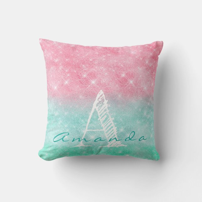 Monogram Ombre Name Pink Ocean Pastel Spark Girly Kissen (Vorderseite)