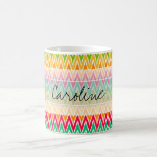 Monogram Orange Aquamarin Ikat Zickzack Zig Zag Mu Kaffeetasse