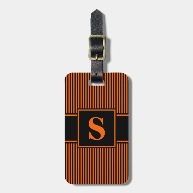 Monogram Orange Black Pinstripe Gepäckanhänger (Vorderseite vertikal)
