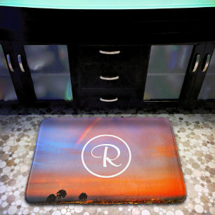 Monogram Orange Blue Sunset Rainbow Fotografie Badematte