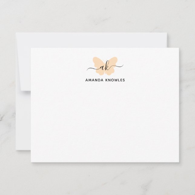 Monogram Orange Butterfly Minimalistisch Girl Scri Mitteilungskarte (Vorderseite)