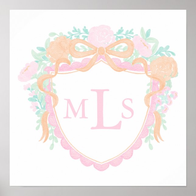 Monogram Orange Fall Pumpkin Wappen Party Signing Poster (Vorne)