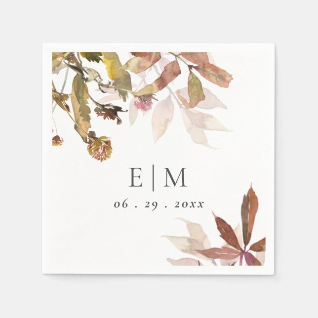 Monogram Orange Fall Tree Blätter Hochzeit Serviette (Vorderseite)