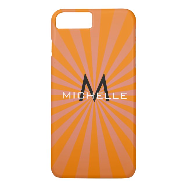 Monogram Orange Funky Sun Rays Retro Stripes Case-Mate iPhone Hülle (Rückseite)