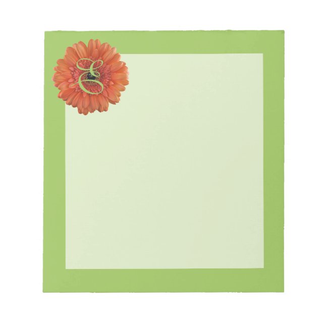 Monogram Orange Gerbera Daisy Green Notepad Notizblock (Vorderseite)