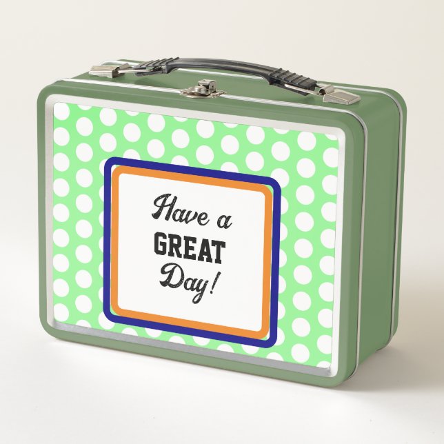 Monogram Orange Green Great Day Polka Dots Metall Brotdose (Vorderseite)