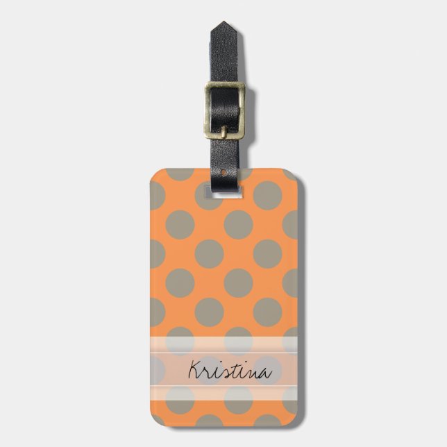 Monogram Orange Grey Chic Niedlich Polka Dot Muste Gepäckanhänger (Vorderseite vertikal)