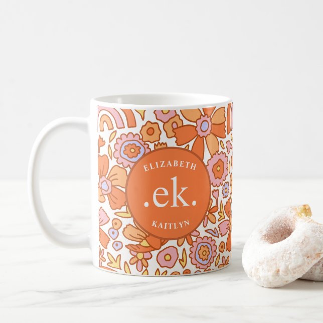 Monogram Orange Groovy Retro Kaffeetasse (Mit Donut)