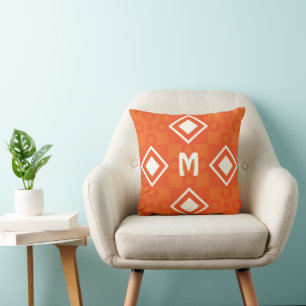 Monogram Orange Ivory Square Link Design Pillow Kissen