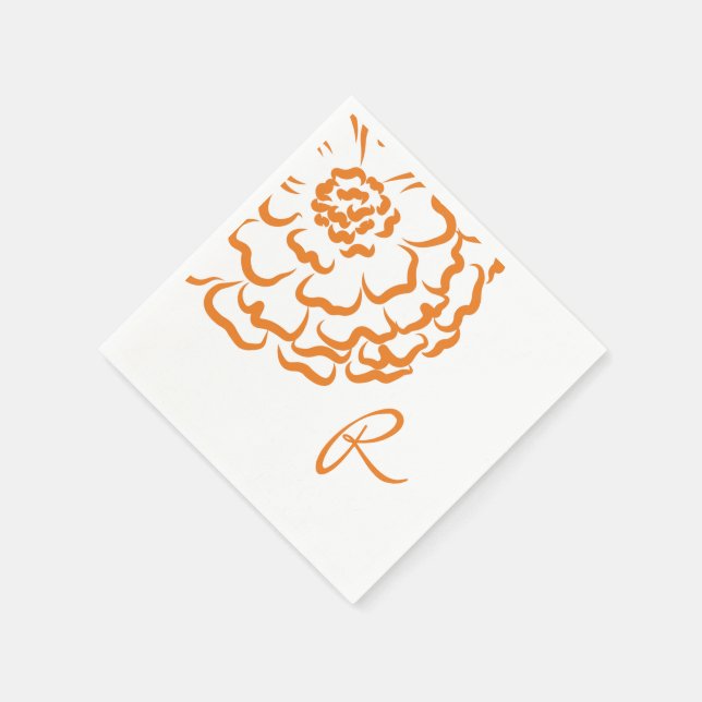 Monogram Orange Marigold Blume Floral Wedding Serviette (Ecke)
