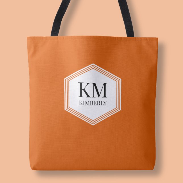 Monogram Orange Modern Eleganter Einfaches Individ Tasche (Monogram Orange Modern Elegant Simple Custom Name Tote Bag)
