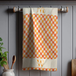 Monogram Orange Red Gingham Kariert Farm Geschirrtuch