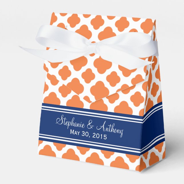 Monogram Orange und Royal Blue Quatrefoil Wedding Geschenkschachtel (Vorderseite)