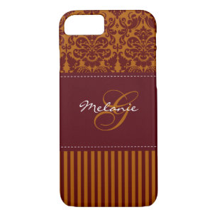 Monogram Orange, Vin Damask Stripe iPhone 7 Coque