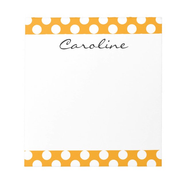 Monogram Orange White Trendy Fun Polka Dot Muster Notizblock (Vorderseite)