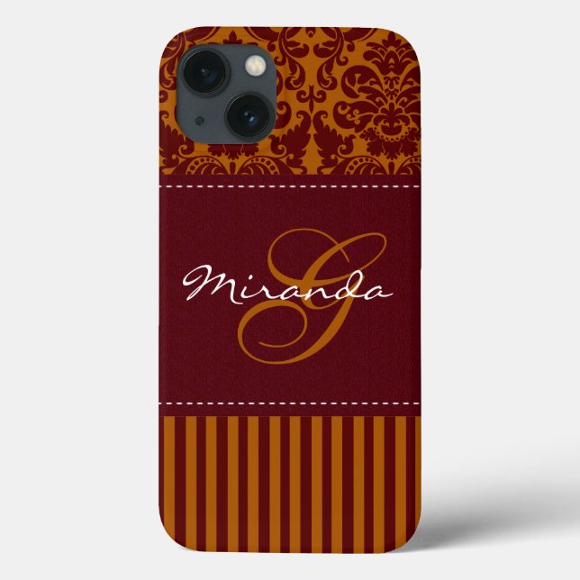 Monogram Orange, Wine Damask Stripe iPad Air Hülle (Rückseite)