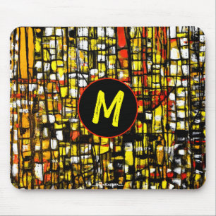 Monogram Orange Yellow Black Abstrakte Art Mousepad