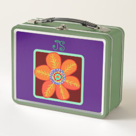 Monogram Orange Yellow Flowers Metall Brotdose
