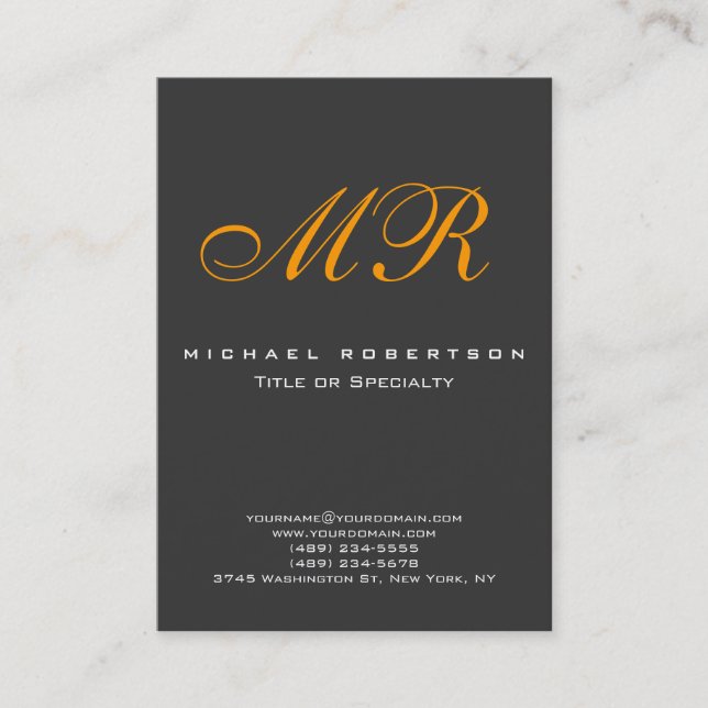 Monogram Orange Yellow Grey Chubby Business Card Visitenkarte (Vorderseite)