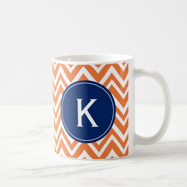 Monogram Orange Zigzag Muster Kaffeetasse (Rechts)