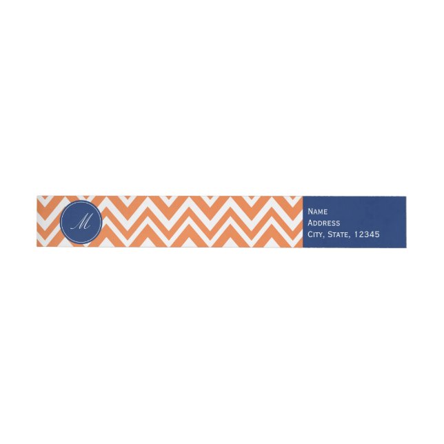 Monogram Orange Zigzag Muster mit Royal Blue Rundum-Adressaufkleber (Person)