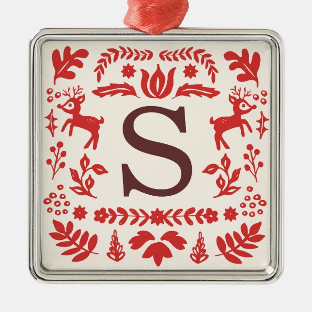 Monogram Ornament Custom Folk Art Holiday Aus Metall (Vorne)