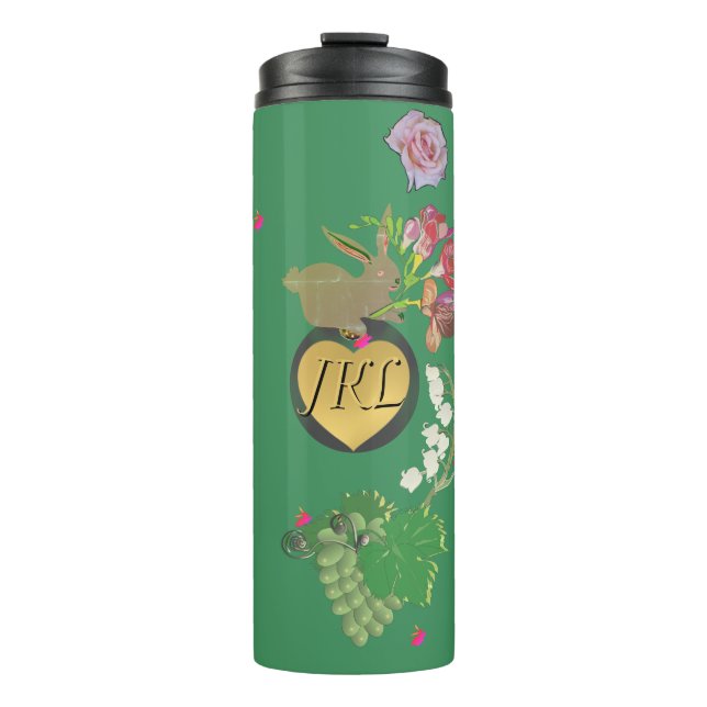 Monogram Ostergeblasenes Grünes Obst und Blumenthe Thermosbecher (Vorderseite)