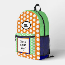 Monogram Oval Great Day Polka Dots Orange Green