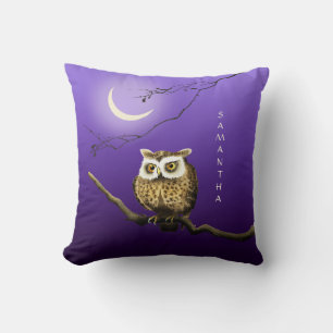 Monogram Owl Night Moon Dark Blue Throw Kissen