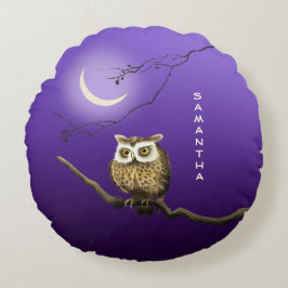 Monogram Owl Night Moon Dark Blue Throw Kissen
