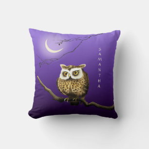 Monogram Owl Night Moonlight Blue Throw Kissen