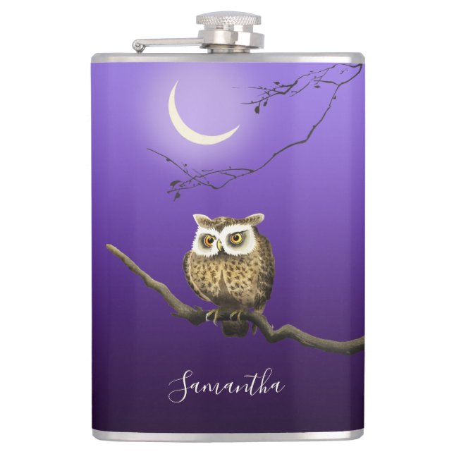 Monogram Owl Night Moonlight Deep Blue Flask Flachmann (Vorderseite)