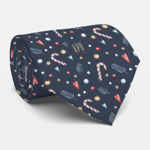 Monogram Oxford Blue Candy Canes Gold Stars Herz Krawatte
