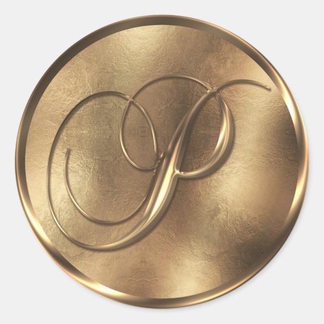 Monogram P Bronze Wedding Invitation Holiday Runder Aufkleber (Vorderseite)