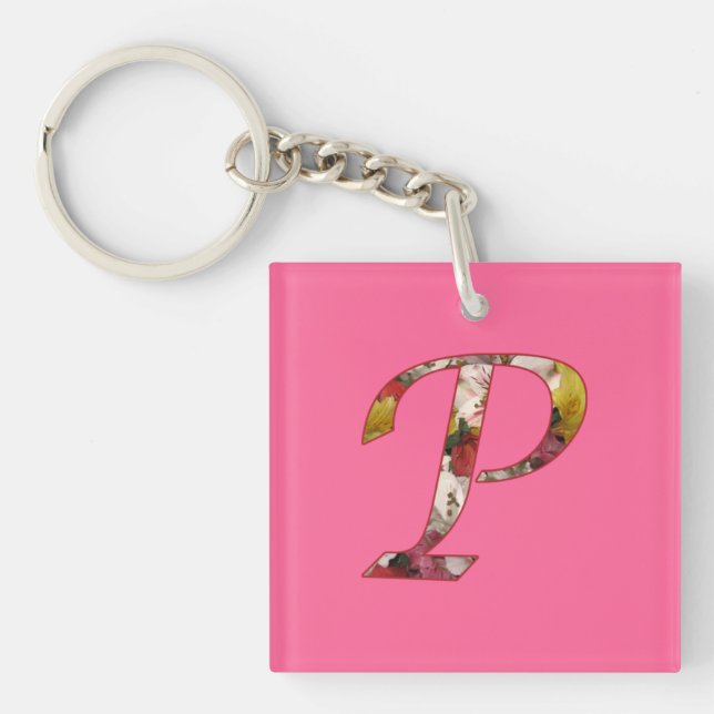 Monogram P Floral Design Schlüsselanhänger (Vorderseite)