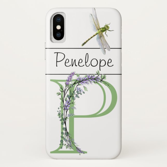 Monogram P Lavender Eucalyptus mit Dragonfly Case-Mate iPhone Hülle (Rückseite)