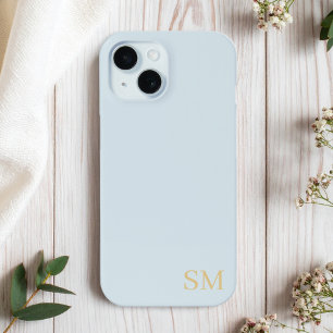 Monogram Pale Blue Gold Minimalistische Initialen Case-Mate iPhone Hülle