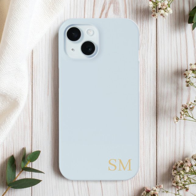 Monogram Pale Blue Gold Minimalistische Initialen Case-Mate iPhone Hülle (Von Creator hochgeladen)