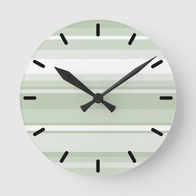 Monogram pale green stripes runde wanduhr (Vorderseite)