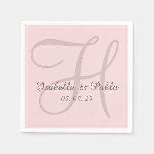 Monogram Pale Pink Stilvolles Hochzeitspapier Napk Serviette