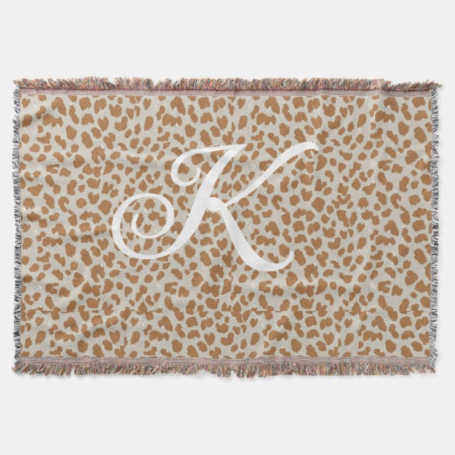 Monogram-Pantherfell hellbraunes Muster Name Buchs Decke (Vorderseite)