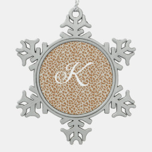 Monogram-Pantherfell hellbraunes Muster Name Buchs Schneeflocken Zinn-Ornament
