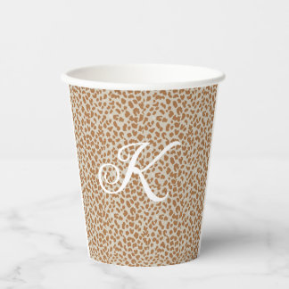 Monogram-Pantherhaut hellbraunes Muster Name Buchs Pappbecher